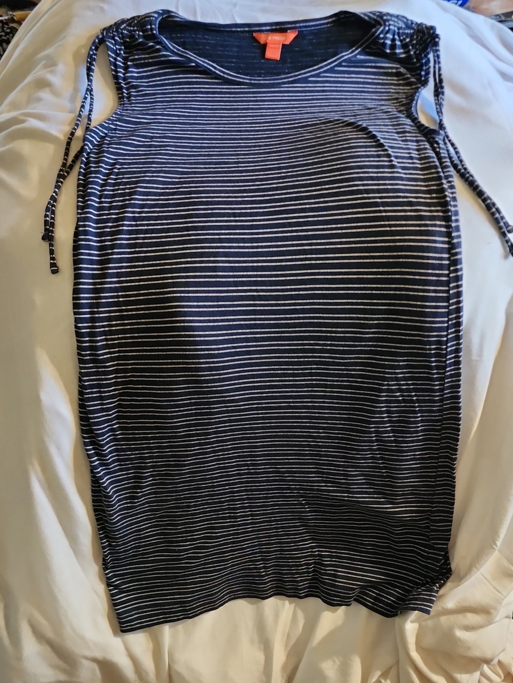 Joe Fresh Navy and White Striped Pencil Skirt with Shoulder Ties
